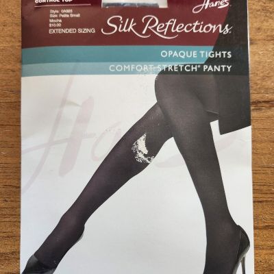 Hanes Silk Reflections Comfort Stretch Opaque Tights Mocha Petite Small NEW