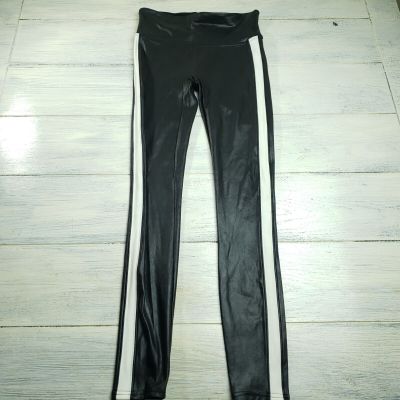 Spanx Women's Black Faux Leather White Side Stripe Tuxedo Leggings Size Small