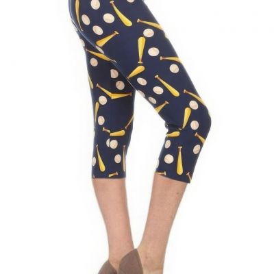 Women's Baseball Printed Capri Leggings Soft Stretch Workout Fitness Yoga Pants