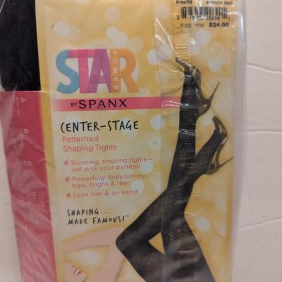 Spanx Star Power Center Stage Shaping Black Pattered Tights Sz B Diamond Daze