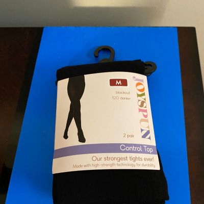 NEW WOMEN'S SIZE MEDIUM JOYSPUN 2 PACK BLACKOUT CONTROL TOP TIGHTS 120 DENIER