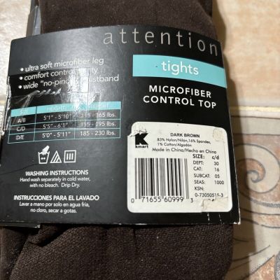 ATTENTION MICROFIBER CONTROL TOP TIGHTS/SZ C/D/DARK BROWN/BRAND NEW IN PACKAGING