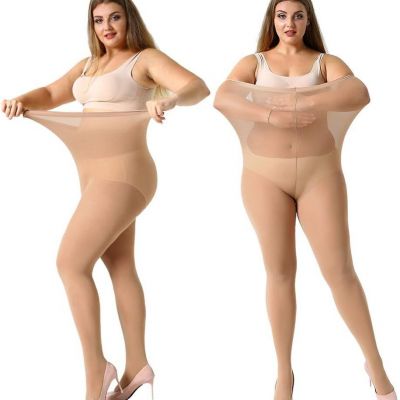 MANZI Women's 2 Pairs Control Top Pantyhose High Waist Plus Size Tights Ultra-So