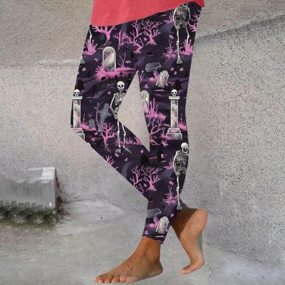 Women’s Casual Trousers Women Fashion Halloween Skeletons Print Leggings , XL