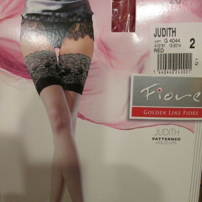 FIORE JUDITH DECRATIVE WIDE LACE BAND HOLD UP STOCKINGS RED AND WHITE 3 SIZES