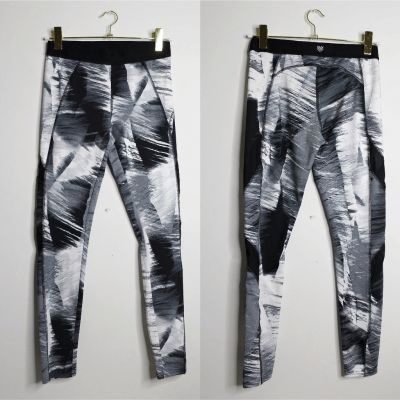 F21 Black White Abstract Athletic Leggings - Workout Pants - Medium H10013