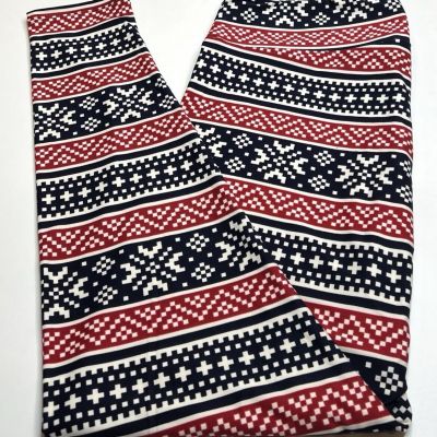 NEW LuLaRoe TC2 Leggings BLUE RED Winter Nordic Knit Winter Sweater Snowflake