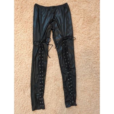 Leg Avenue Black Tie Rocker Grunge Goth Party Legging Pants M