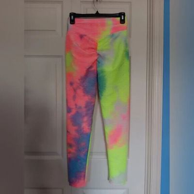 Women's Bright Colorful Ribbed Ruched Rear Tie Dye Leggings - Size L/XL