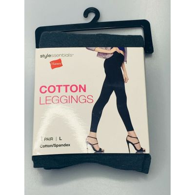 Hanes Woman's Style Essentials Cotton Leggings, Large, Grey, Cotton Spandex