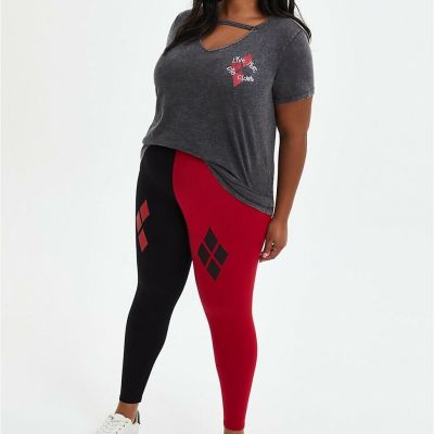 Torrid DC Suicide Squad Harley Quinn Leggings Red Black Diamond  NWT New 2X