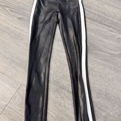 SPANX Faux Leather Tuxedo Leggings Tummy Control With Side Stripe Size Small