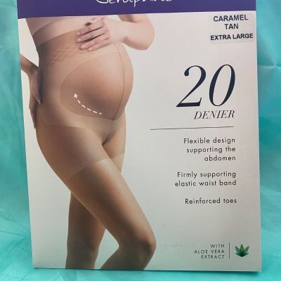 New Caramel Tan Extra Large 20 Denier Seraphine Maternity Tights Aloe Extract.