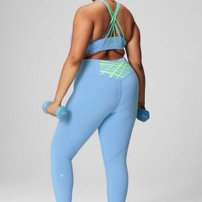 NEW Fabletics The Boost II High Waisted Leggings L Blue Green