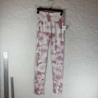 Love Tree Leggings Tie Dye Ribbed Pull On Stretch Pink White Size M NWT 5788