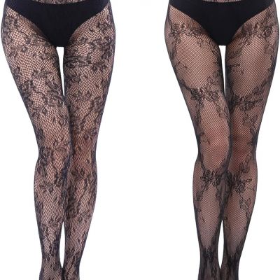 WEANMIX Lace Patterned Fishnet Stockings Thigh High Pantyhose Black Tights for W