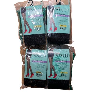 Assets by Spanx Shaping Tights Textured Wish Bone Black Size 2 Set of 4 NWT