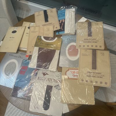 Large Lot Of 12 Vintage Pantyhose Tights Medium Sz2 Knee High Christian Dior Etc