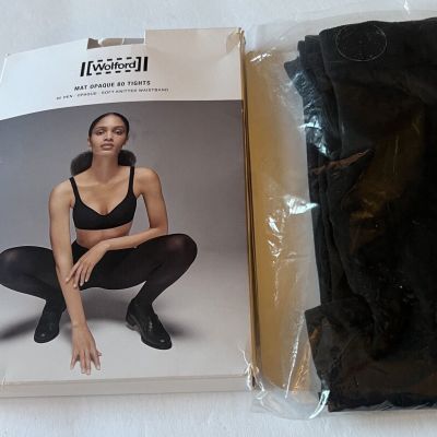 WOLFORD 18420 MAT OPAQUE 80 TIGHTS BLACK SIZE MEDIUM NWT