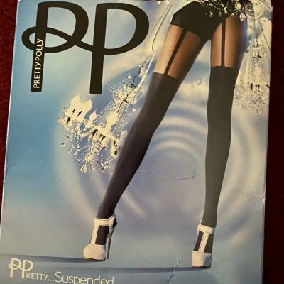 Pretty Polly Suspender Tights  Black Mock Suspenders Fashion Tight