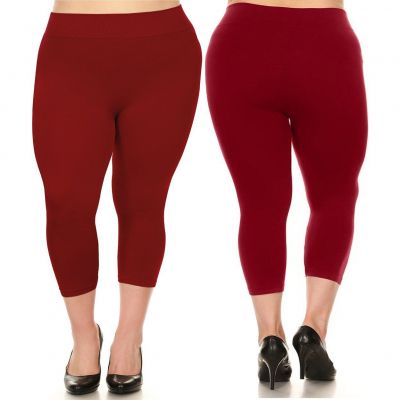 2-Pack Womens Plus Size High-Waisted Yoga Capri Leggings - Ultra-Soft Smooth