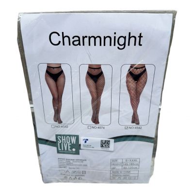 Charmnight Black Fishnet Stockings. #4542. Black S-XXXL