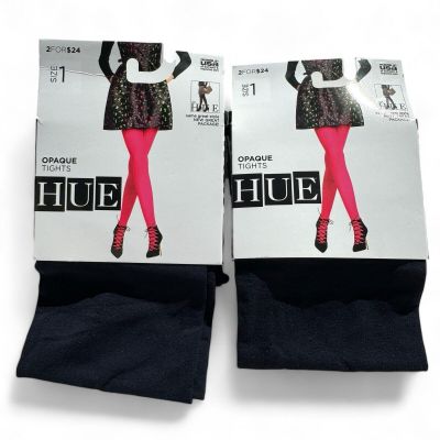 NEW HUE Opaque Tights Non-Control Top Size 1 Blue Navy 2 Pair Pack