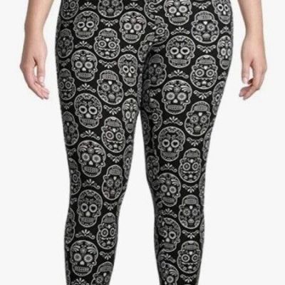 Terra & Sky~NEW?Woman PLUS Printed high rise legging's size 0X~black/white skull