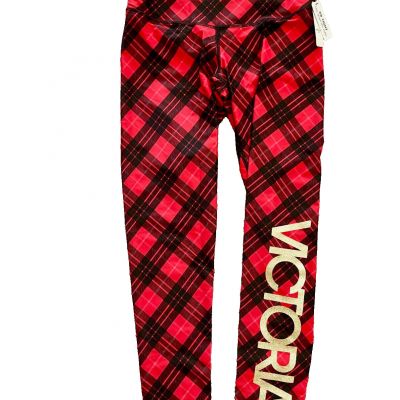 NWT! NEW! VICTORIA'S SECRET SPORT HIGH RISE 7/8 VSX TIGHT RED PLAID LEGGINGS XS