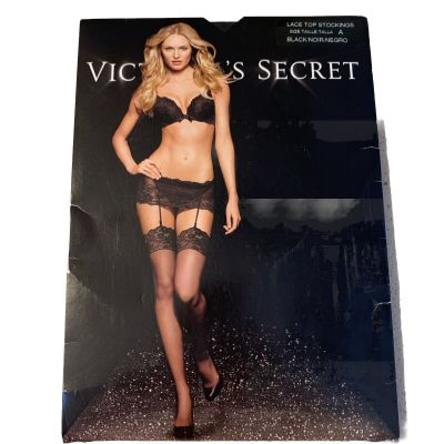 Victoria's Secret Lace Top Stockings Black Negro Size A Thigh High Sexy