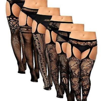 6 Pairs Women Plus Size Fishnet Thigh High Stockings One Size Plus Elegant