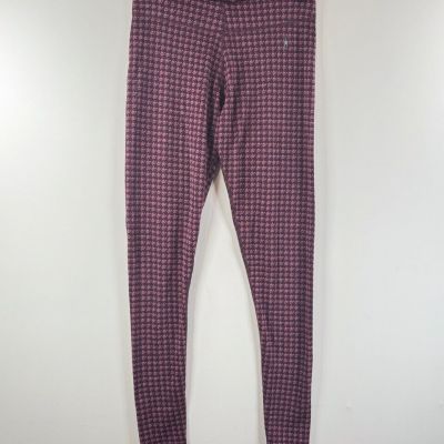 SmartWool Womens Leggings Red Houndstooth Merino Wool Slim Fit Pull On Medium