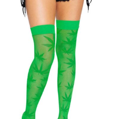 Leg Avenue 420 Net Thigh Highs - One Size - Green