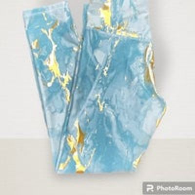 Active PowerSoft Leggings Blue/Gold Metallic Marble Size Large (10-12)