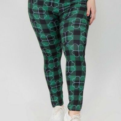 Yelete Plaid Irish Clover Shamrock Leggings Plus Size NWT St Patrick’s Day Luck