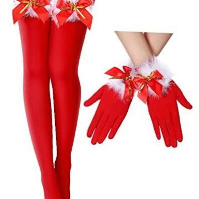 Christmas Bow Top Thigh Highs Long Red Thigh High Stockings and Costume Lovely