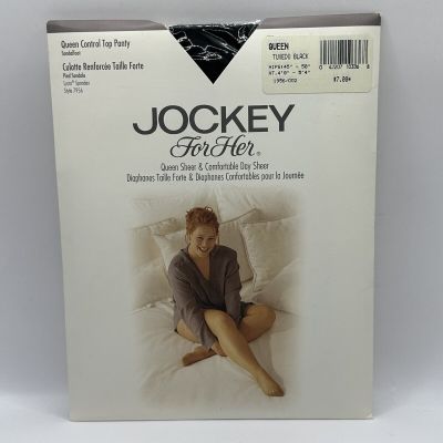 Vtg Jockey For Her Control Top Pantyhose Sandalfoot Med Tall Off Black NOS