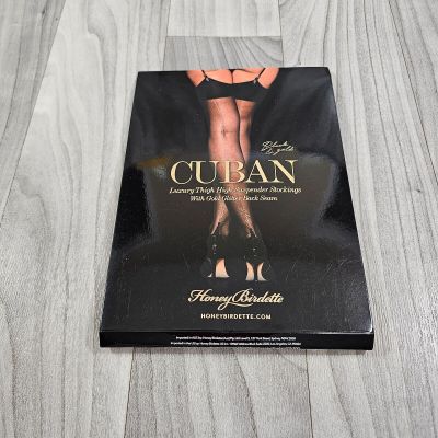 NIB Honey Birdette Cuban Black Stockings with Gold Back Seam Size Small