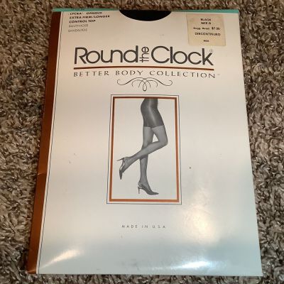 Round the Clock extra firm longer control top opaque pantyhose, black, sz: B