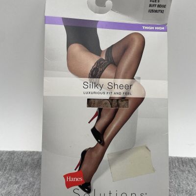 New HANES THIGH HIGH STOCKINGS Buff Beige SMALL Silky Sheer LACE TOP Solutions