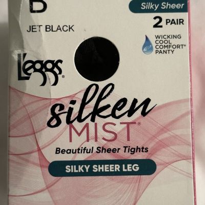 Leggs Silken Mist 2 Pack of Jet Black Sheer Leg Tights Size B NEW