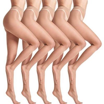 leg elegant 5 Pairs 10D Women's Sheer Tights Ultra Sheer Pantyhose with Contr...