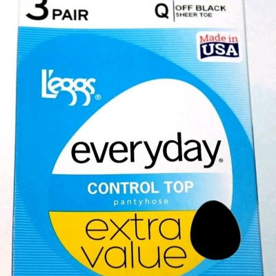 L'eggs Leggs Everyday 3-Pair Control Top Off Black Sheer Toe Pantyhose Q 14799