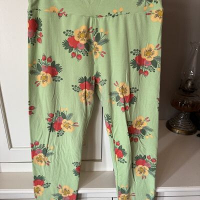 Lularoe Women’s One Size Leggings Green Floral Pattern Soft Stretchy Cottagecore