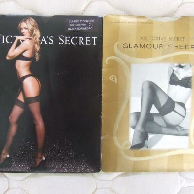 2 Pairs Victoria's Secret Garter Stockings Black Tall Size