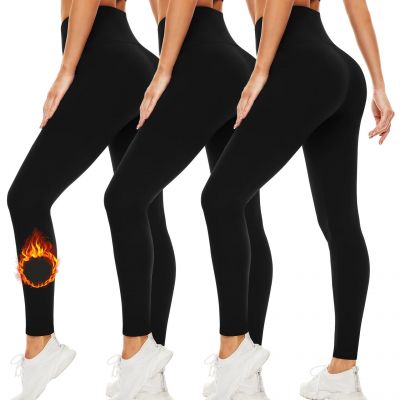 3 Pack Fleece Lined Leggings Women High Waisted Workout Winter Warm Yoga Pant...