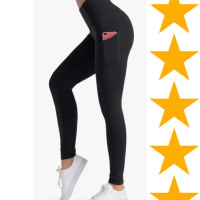 Dragon Fit High Waist Yoga Leggings w/ 3 Pockets, Tummy Control Workout Black L