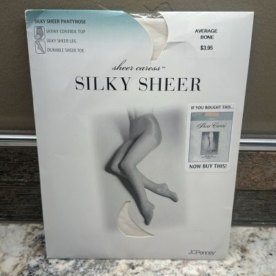 JCPenney Sheer Caress Silky Sheer Pantyhose Satiny Control Top Bone Average