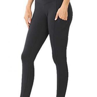 O2 COLLECTION Women High Waist Wide Waistband Out Side Pocket Full Length Yoga