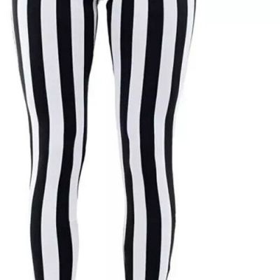 TIPSY ELVES BLACK AND WHITE STRIPE HIGH RISE LEGGINGS Women's XL  BEETLEJUICE